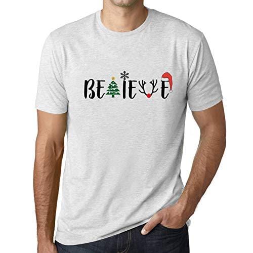 Ultrabasic - Homme Graphique Arbre de Noël T-Shirt Idées Cadeaux de Noël Blanc Chiné