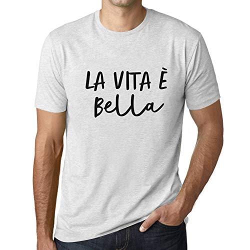Ultrabasic - Herren T-Shirt Graphique La Vita e Bella Blanc Chiné