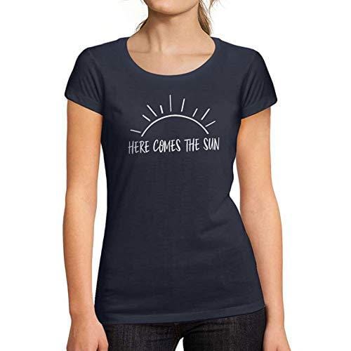 Ultrabasic - Tee-Shirt Femme col Rond Décolleté Here Comes The Sun French Marine