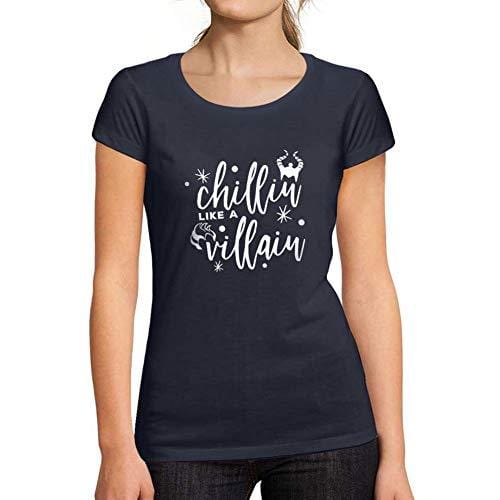 Ultrabasic - Tee-Shirt Femme col Rond Décolleté Chillin Like a Villain Letter Casual Fashion French Marine
