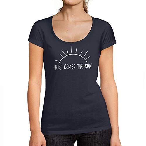 Ultrabasic - T-Shirt für Damen mit rundem Dekolleté. Here Comes The Sun French Marine