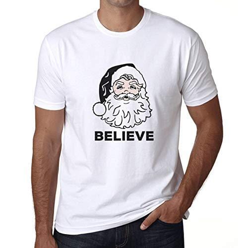Ultrabasic – Herren-T-Shirt mit grafischem Motiv „Believe in Santa Claus“, bedruckt mit den Buchstaben „Noël Cadeau Blanco“.