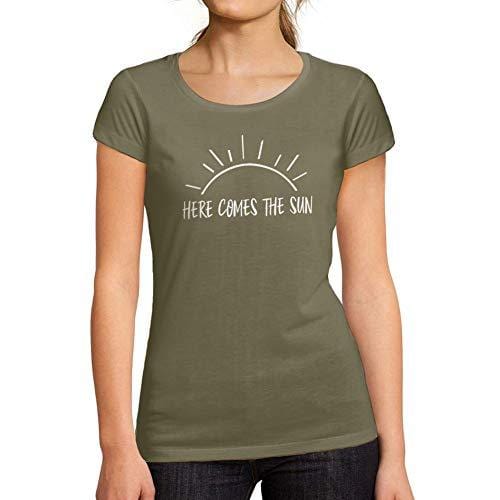 Ultrabasic – T-Shirt für Damen mit rundem Dekolleté. Here Comes The Sun Kaki
