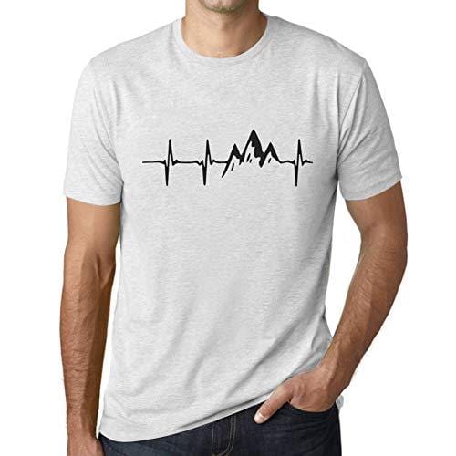 Ultrabasic - Herren T-Shirt Graphique Rythme Cardiaque de Montagne Blanc Chiné