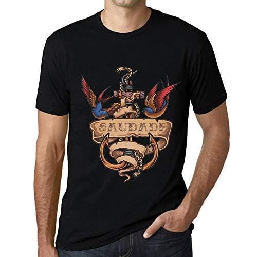 Ultrabasic - Homme T-Shirt Graphique Anchor Tattoo SAUDADE Noir Profond