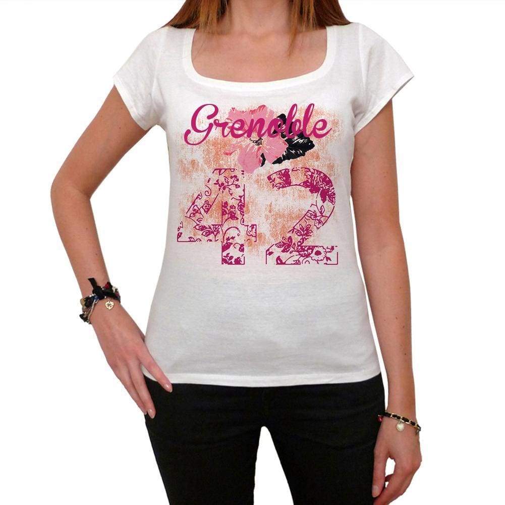 42 Grenoble City With Number Womens Short Sleeve Round White T-Shirt 00008 - White / Xs - Casual