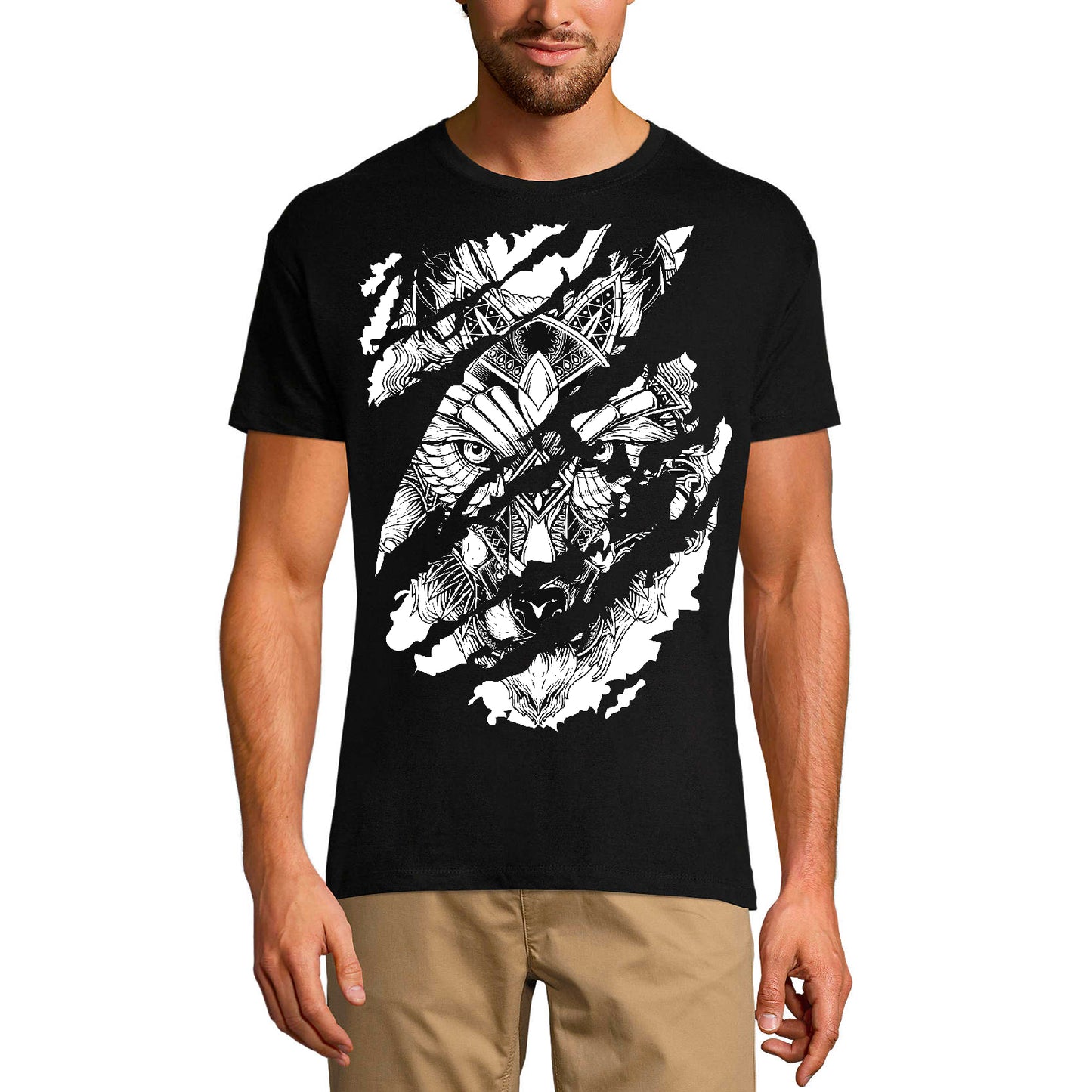 ULTRABASIC Herren Torn T-Shirt Warrior Wolf – Lustiges Shirt für Männer