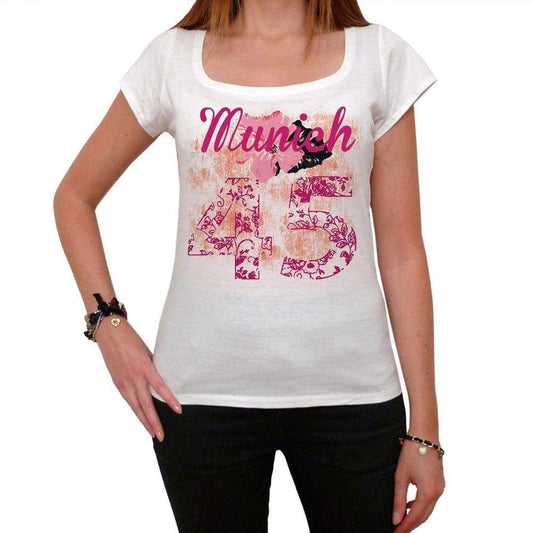 45 Munich City With Number Womens Short Sleeve Round White T-Shirt 00008 - White / Xs - Casual