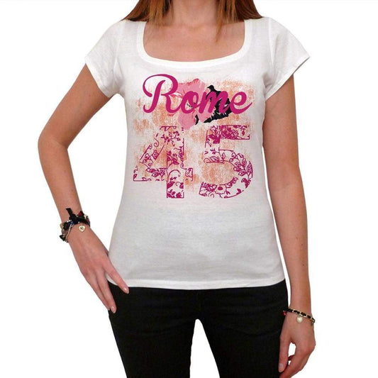45 Rome City With Number Womens Short Sleeve Round White T-Shirt 00008 - White / Xs - Casual