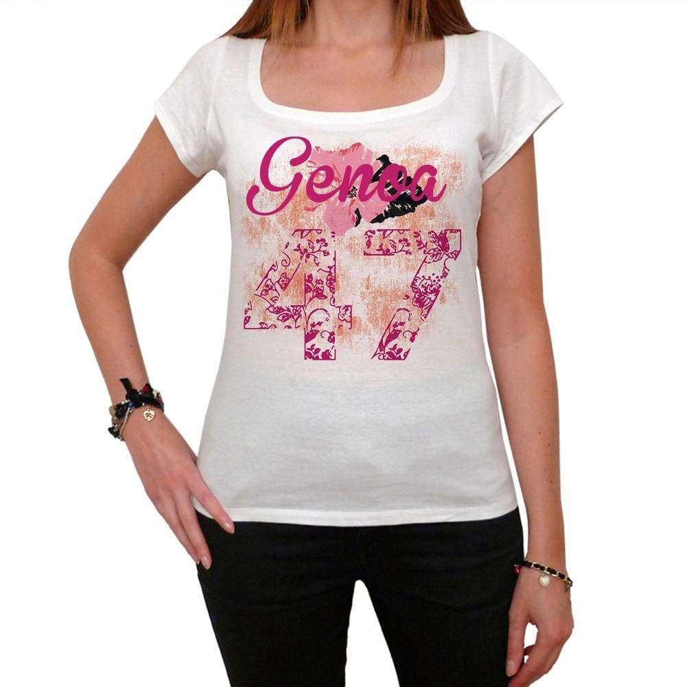 47 Genoa City With Number Womens Short Sleeve Round White T-Shirt 00008 - White / Xs - Casual