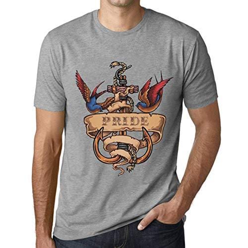 Ultrabasic - Homme T-Shirt Graphique Anchor Tattoo Pride Gris Chiné