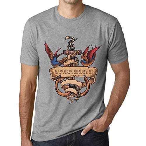 Ultrabasic - Homme T-Shirt Graphique Anchor Tattoo Vagabond Gris Chiné