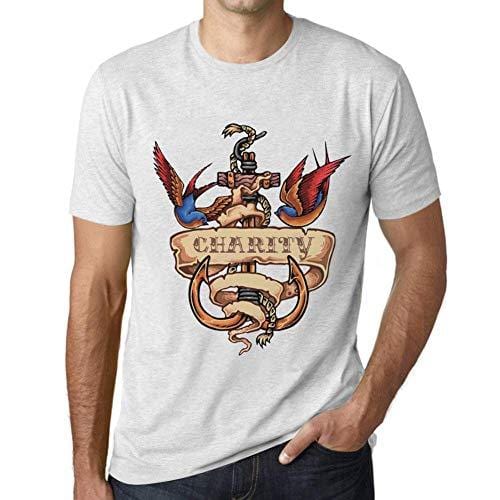 Ultrabasic - Homme T-Shirt Graphique Anchor Tattoo Charity Blanc Chiné