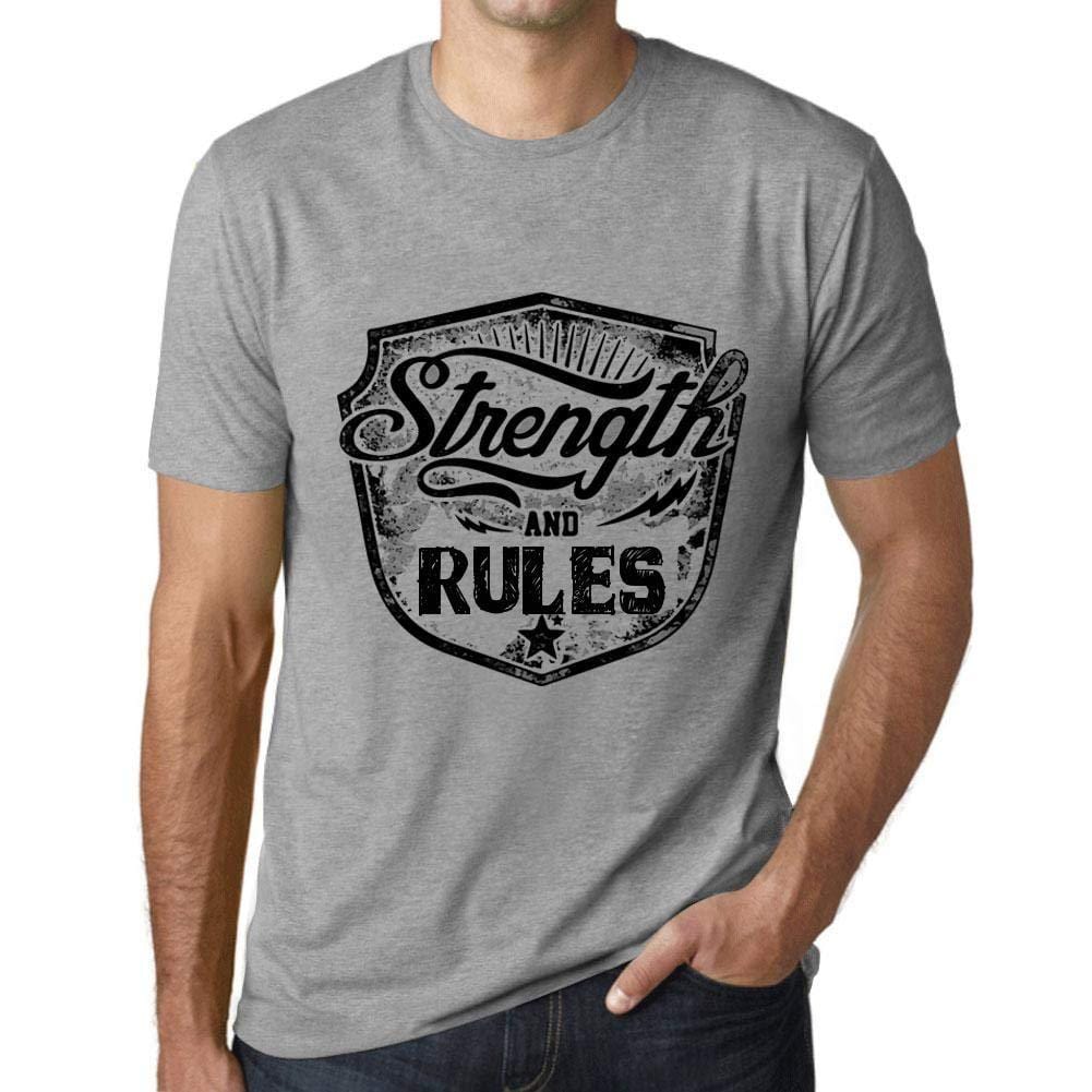 Herren T-Shirt Graphique Imprimé Vintage Tee Strength and Rules Gris Chiné