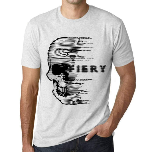 Herren T-Shirt Graphique Imprimé Vintage Tee Anxiety Skull Fiery Blanc Chiné