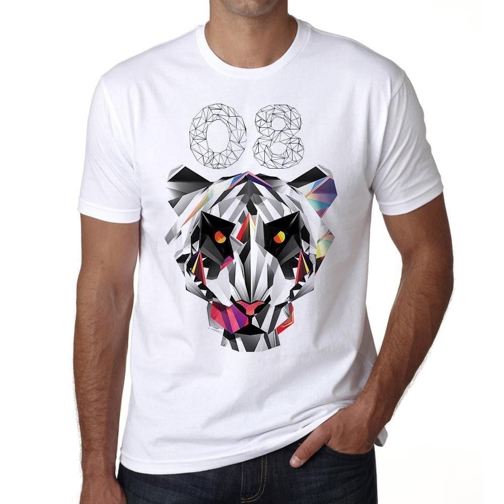 Tigre Géométrique Numéro 08, Blanc , T-shirt manches courtes col rond Homme 00282