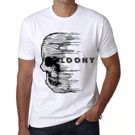 Herren T-Shirt mit grafischem Aufdruck Vintage Tee Anxiety Skull Loony Blanc