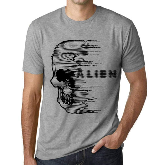 Herren T-Shirt mit grafischem Aufdruck Vintage Tee Anxiety Skull Alien Gris Chiné