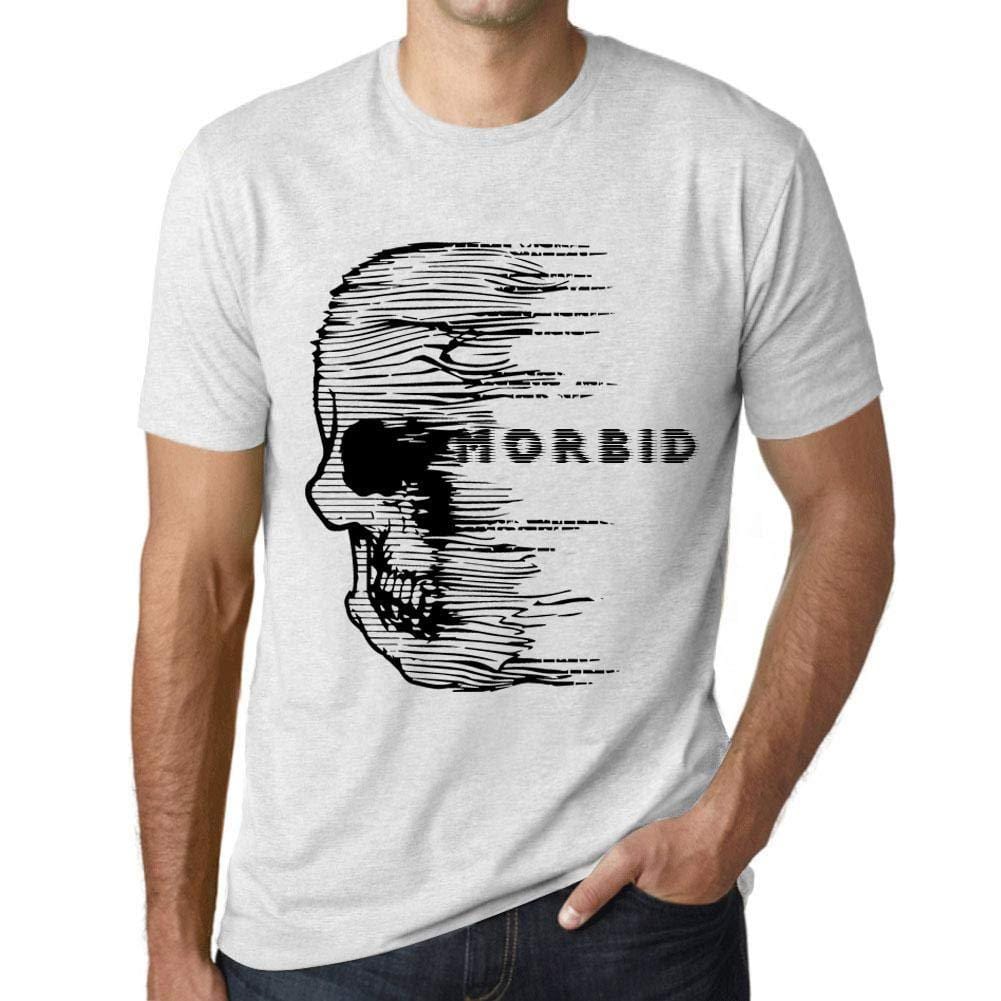 Herren T-Shirt Graphique Imprimé Vintage Tee Anxiety Skull Morbid Blanc Chiné