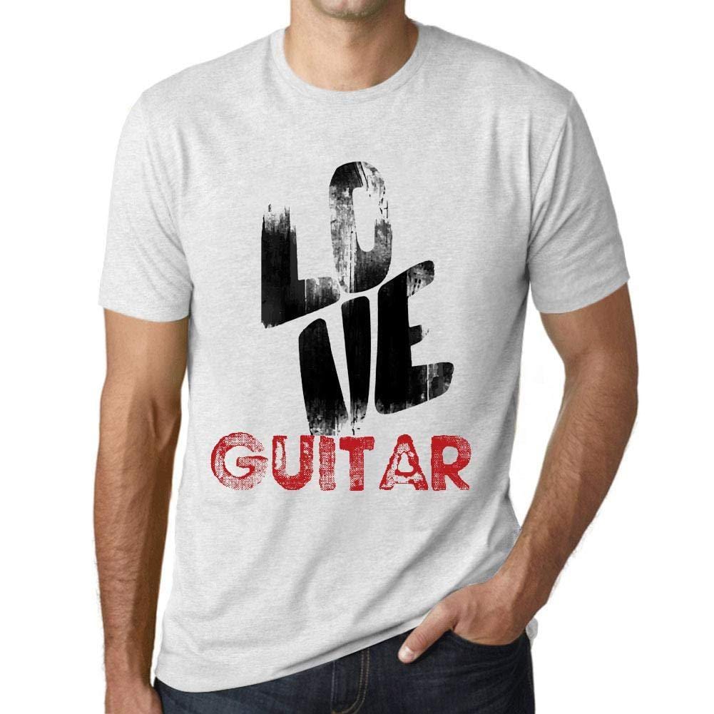 Ultrabasic - Homme T-Shirt Graphique Love Guitar Blanc Chiné
