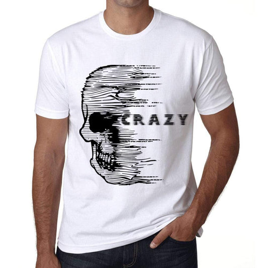 Homme T-Shirt Graphique Imprimé Vintage Tee Anxiety Skull Crazy Blanc