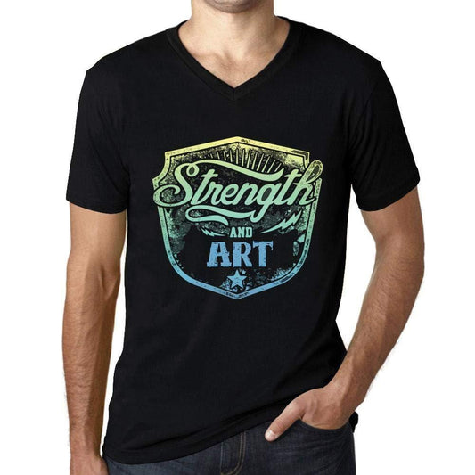 Herren T-Shirt Graphique Imprimé Vintage Col V Tee Strength und Art Noir Profond