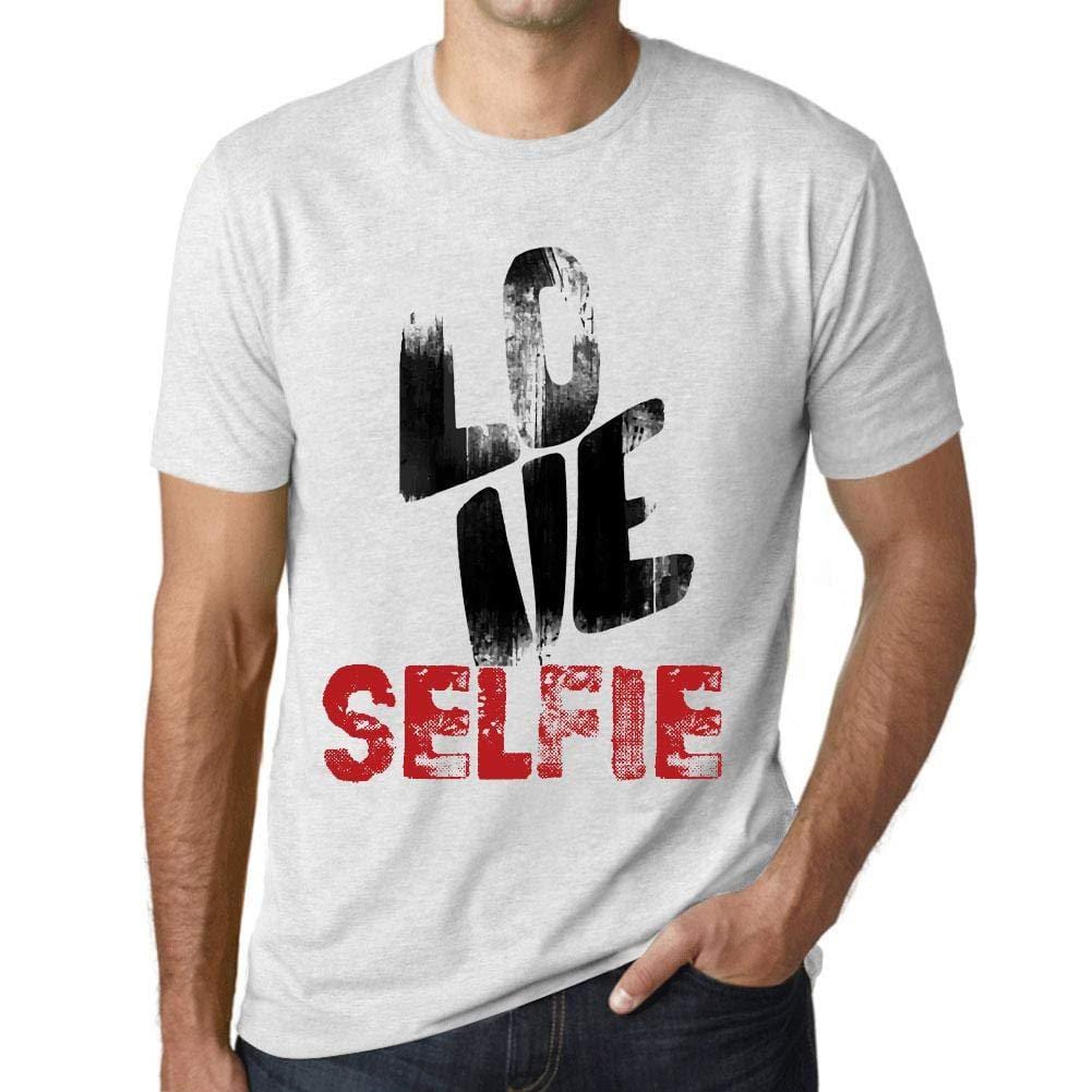 Ultrabasic - Homme T-Shirt Graphique Love Selfie Blanc Chiné