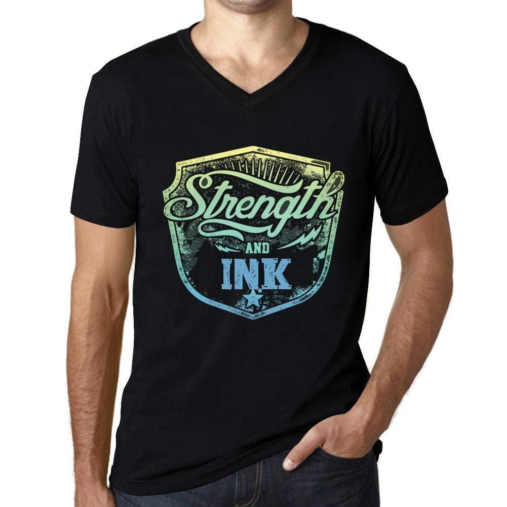 Herren T-Shirt Graphique Imprimé Vintage Col V Tee Strength and Ink Noir Profond