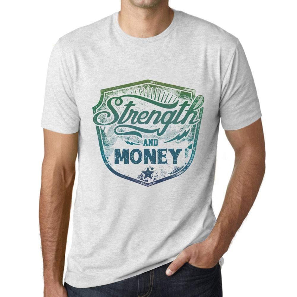 Homme T-Shirt Graphique Imprimé Vintage Tee Strength and Money Blanc Chiné