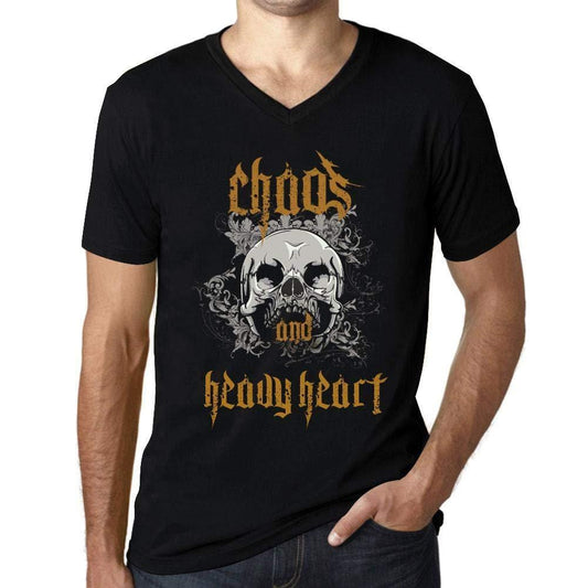 Ultrabasic - Homme Graphique Col V Tee Shirt Chaos and Heavy Heart Noir Profond