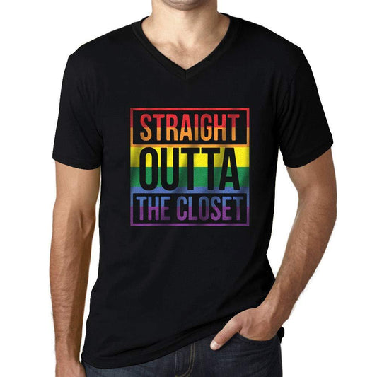 Ultrabasic Men's Graphic V-Neck T-Shirt LGBT Straight Outta The Closet Deep Black