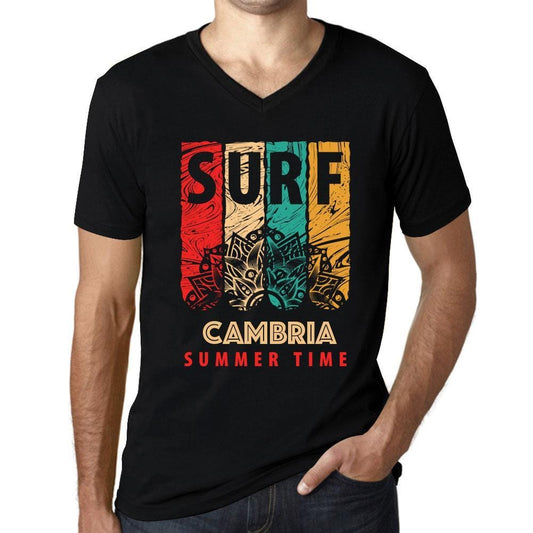 Men&rsquo;s Graphic T-Shirt V Neck Surf Summer Time CAMBRIA Deep Black - Ultrabasic