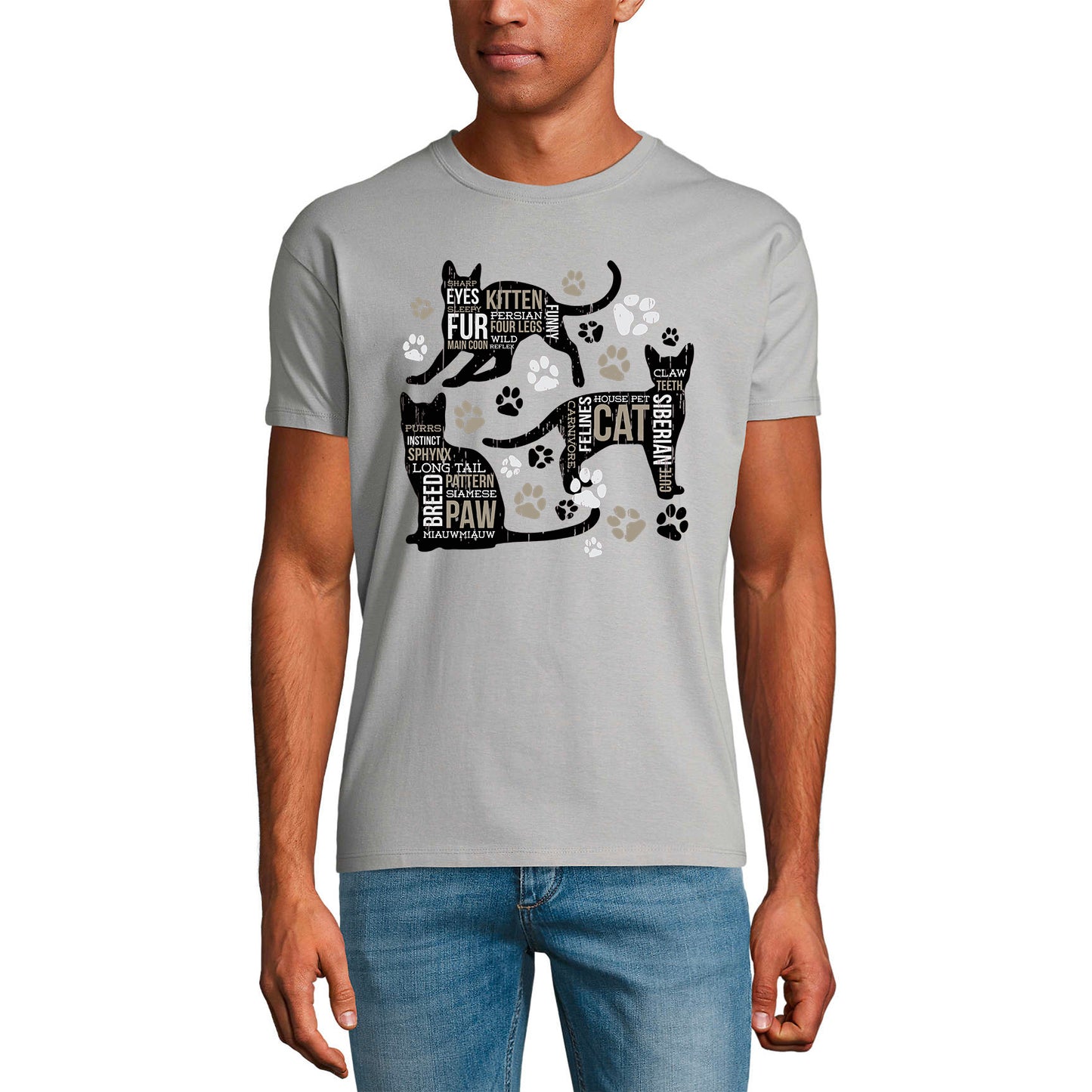 ULTRABASIC Herren-Grafik-T-Shirt 3 Cats Paw – Lustiges Kätzchen-Shirt für Männer