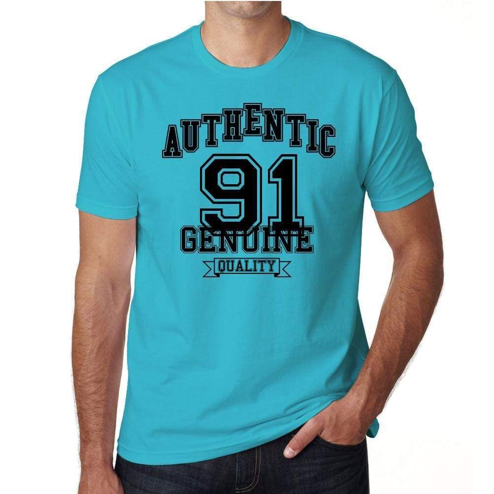 91 Authentic Genuine Blue Mens Short Sleeve Round Neck T-Shirt 00120 - Blue / S - Casual