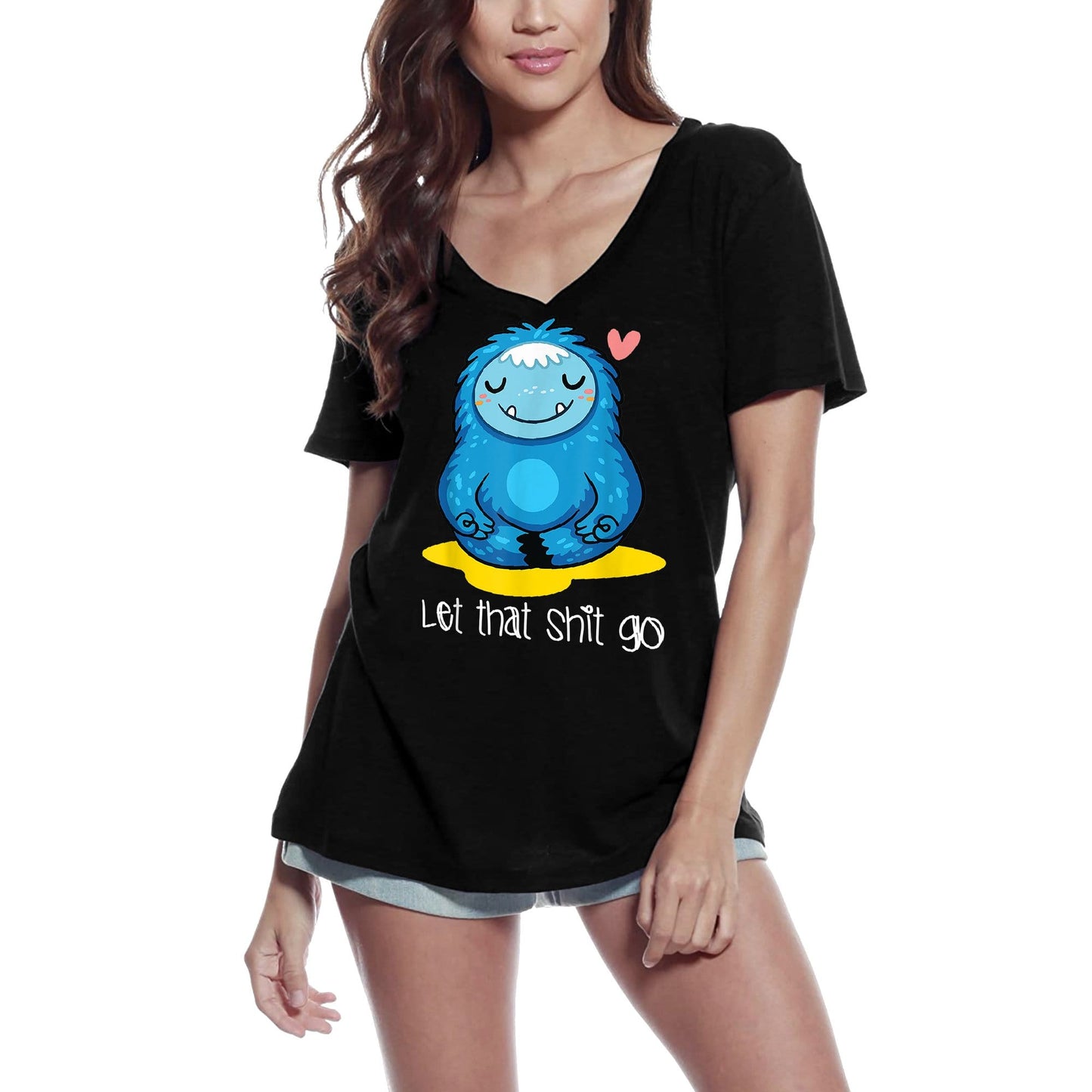 T-Shirt ULTRABASIC à col en V pour femmes, laisse aller cette merde-T-Shirt drôle de Yoga de méditation
