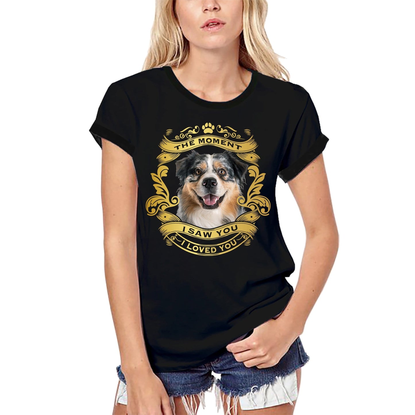 ULTRABASIC Damen Bio-T-Shirt Australian Shepherd Dog – Moment I Saw You I Loved You Puppy T-Shirt für Damen