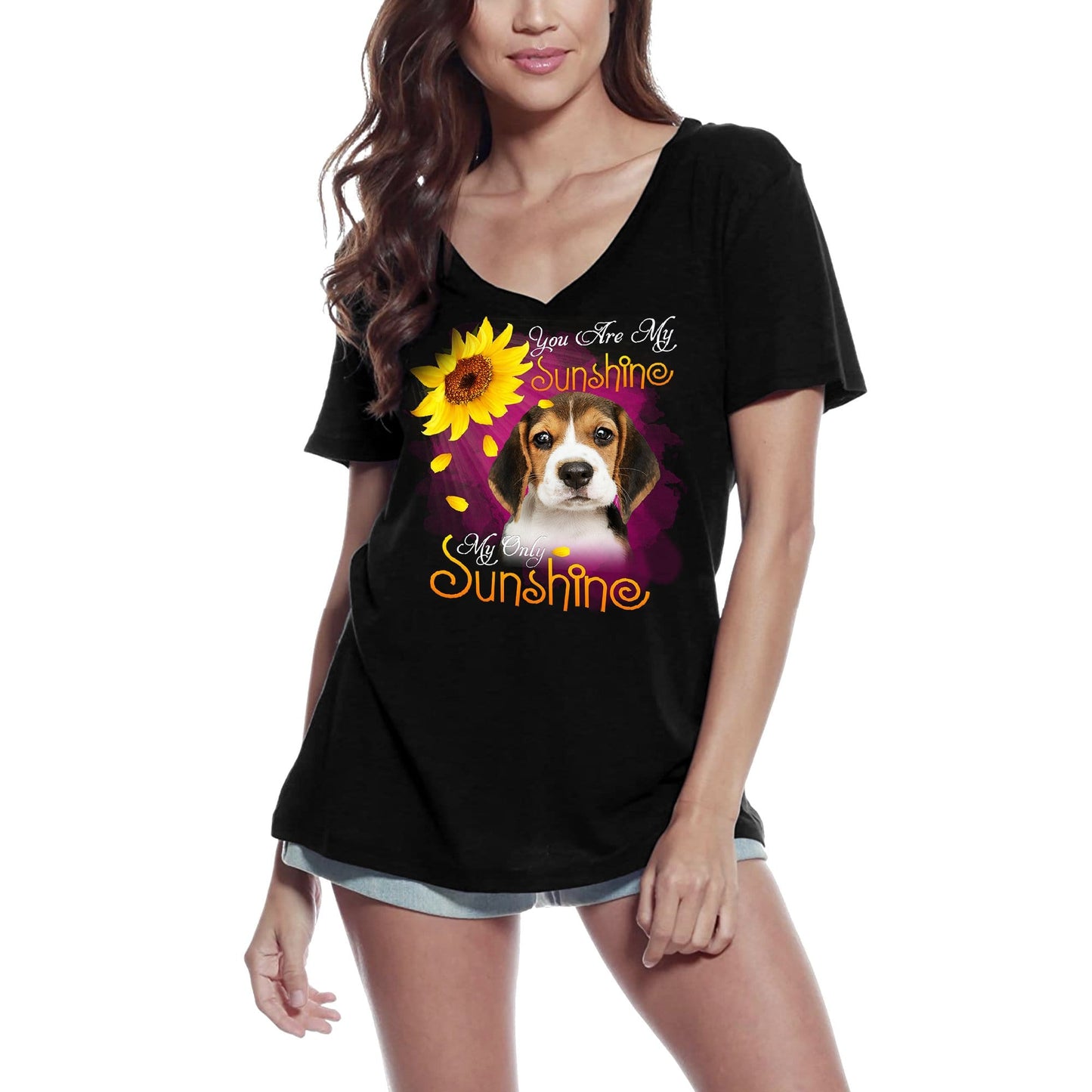 ULTRABASIC T-Shirt Col V Femme My Only Sunshine - Beagle - Chemise Vintage
