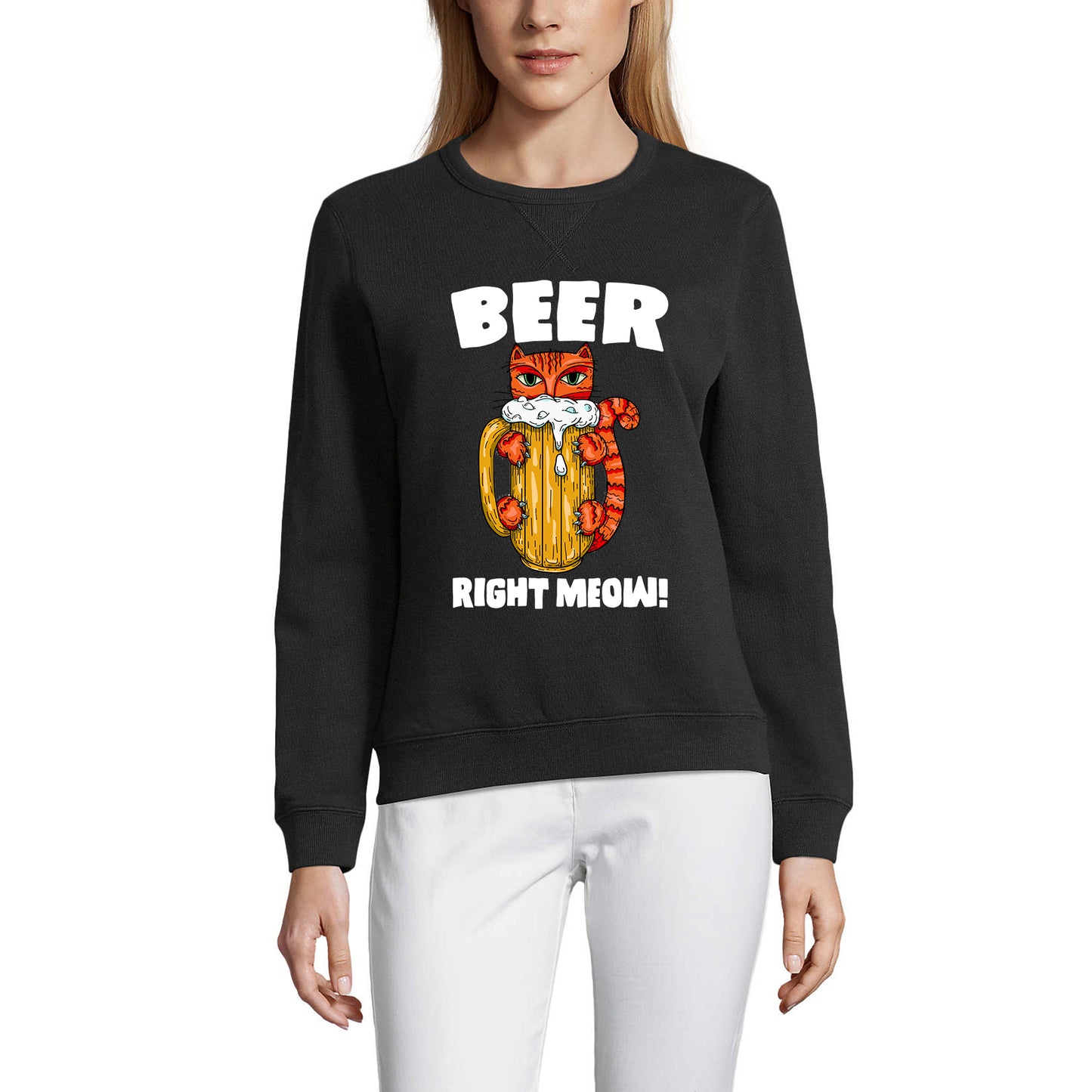 ULTRABASIC Damen Sweatshirt Beer Right Meow – Kätzchen Lustiger Katzenpullover