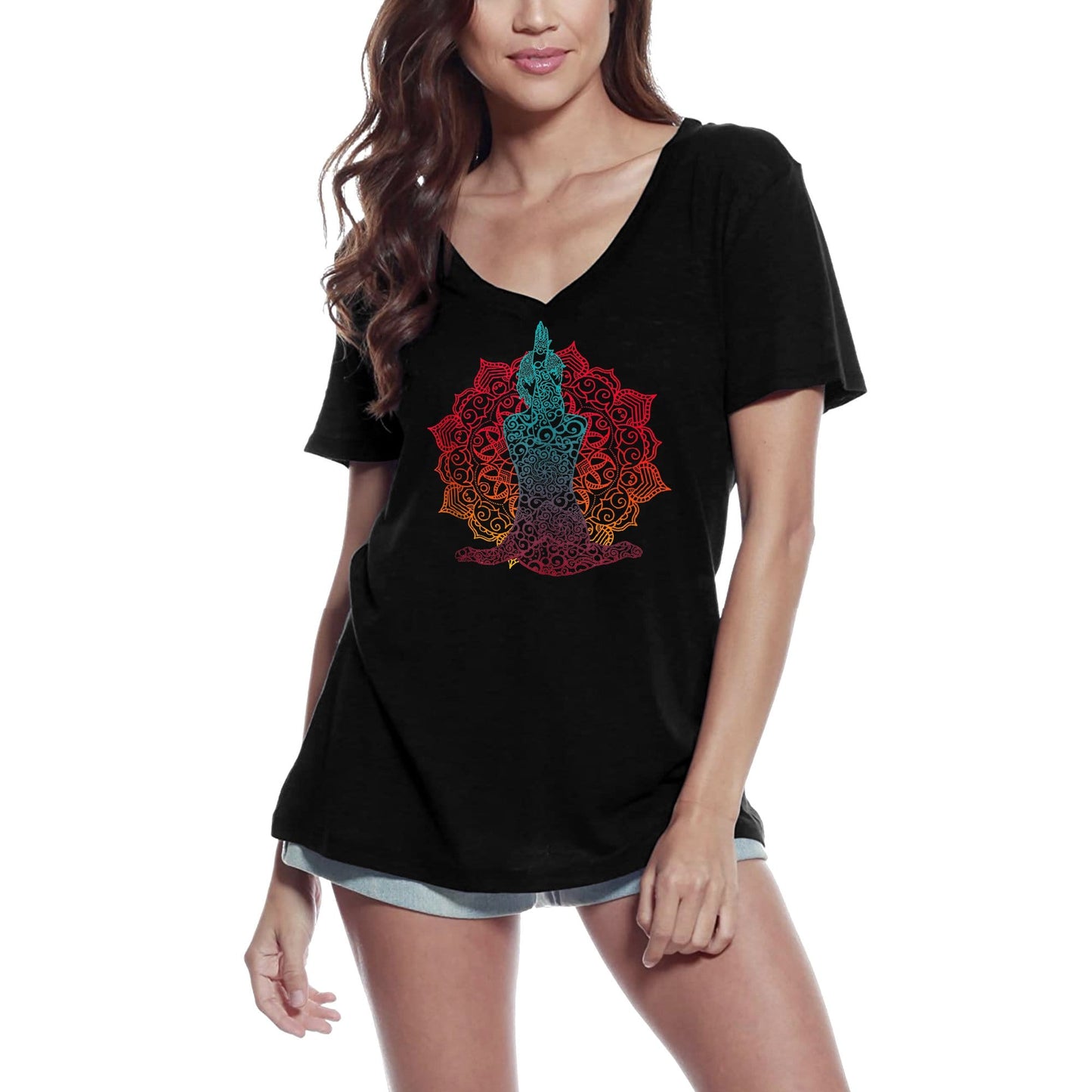 ULTRABASIC Women's V-Neck T-Shirt Boho Namaste - Spiritual Meditation Tee Shirt