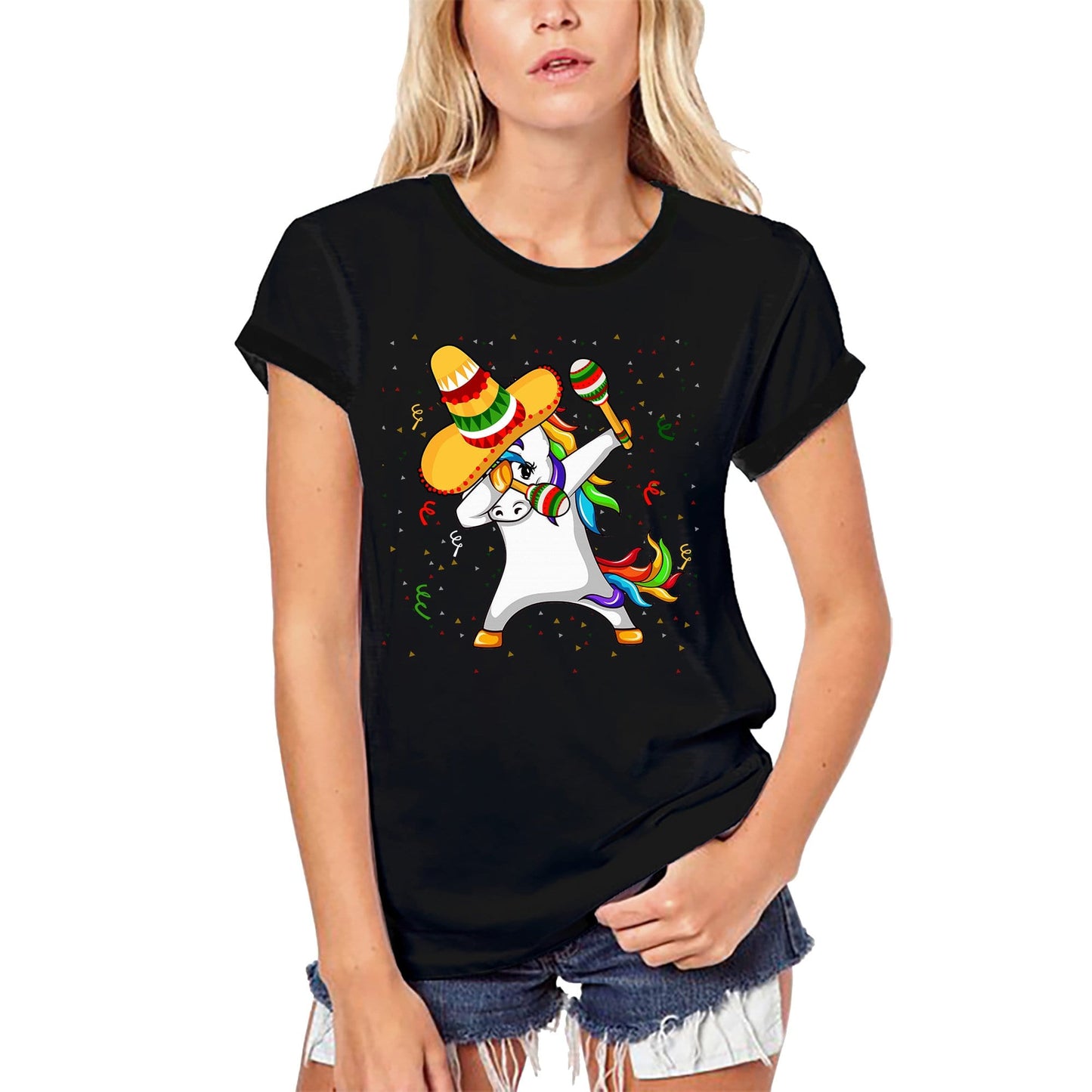 ULTRABASIC Women's Organic T-Shirt Unicorn Cinco de Mayo - Short Sleeve Party Tee Shirt