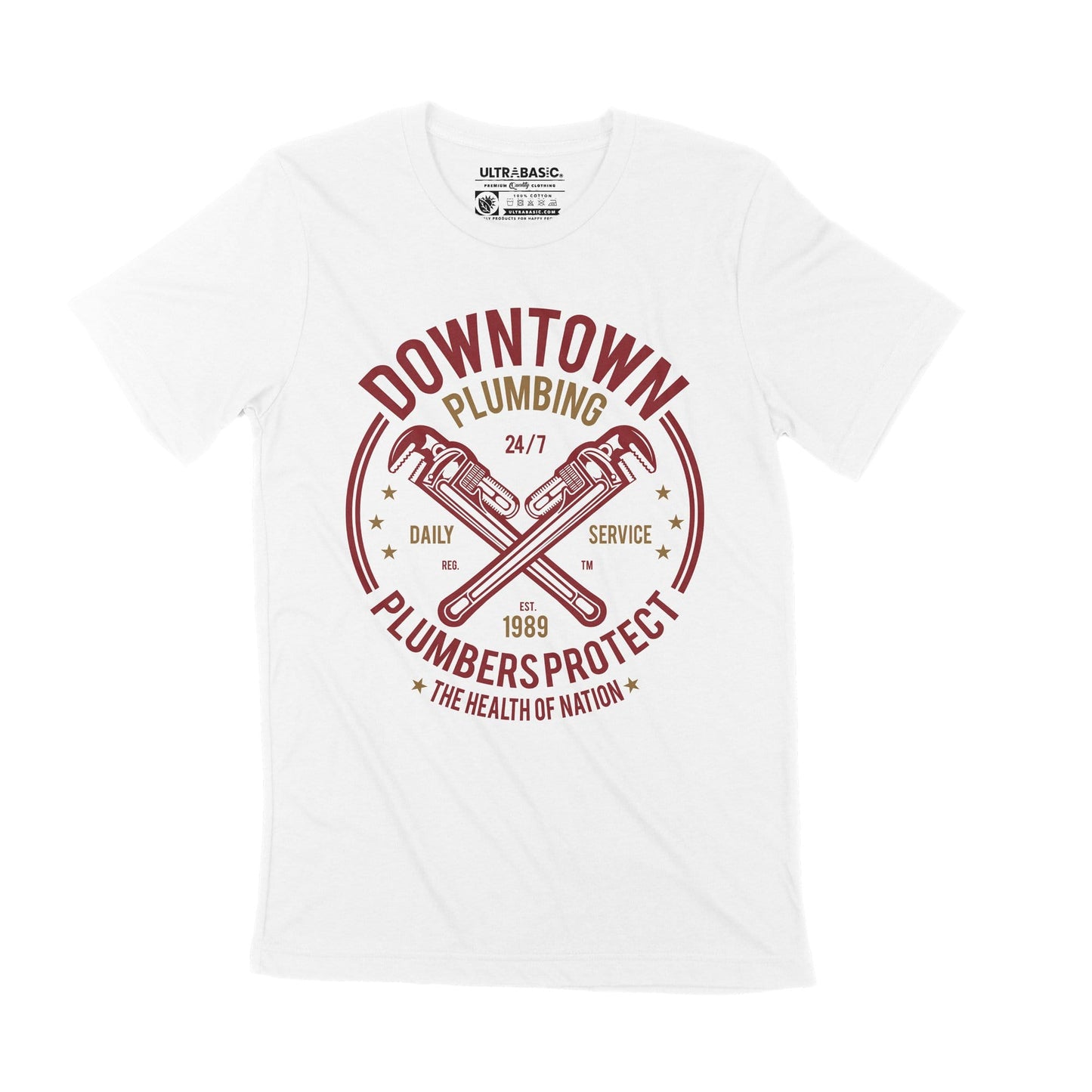 ULTRABASIC Herren-T-Shirt Downtown Plumbing – Klempner schützen seit 1989 – Gesundheit der Nation