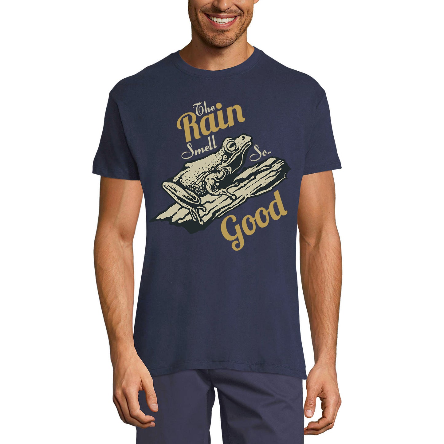 ULTRABASIC Herren-Grafik-T-Shirt Rain Smell so Good – Lustiges Frosch-Shirt für Männer