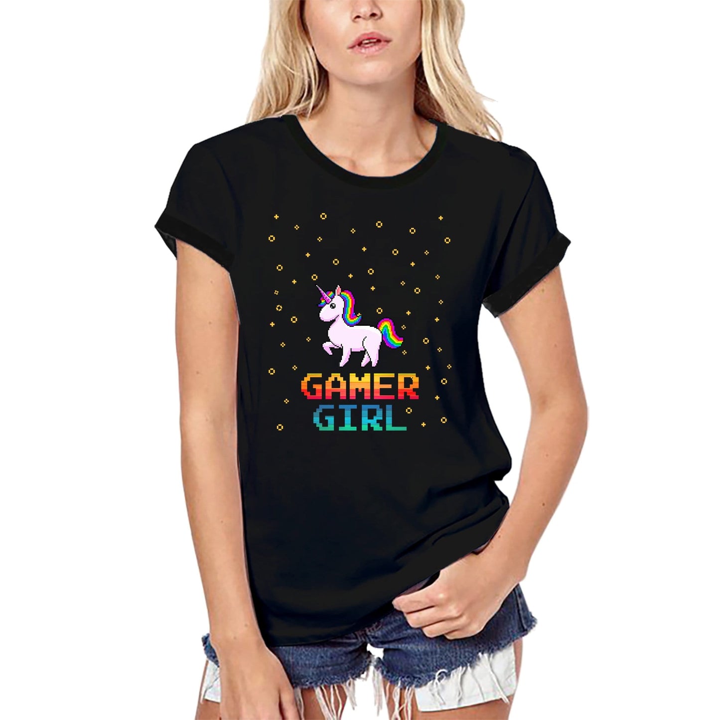 ULTRABASIC Bio-Gaming-T-Shirt für Damen, Einhorn-Gamer-Mädchen – Videospiele, lustiges T-Shirt