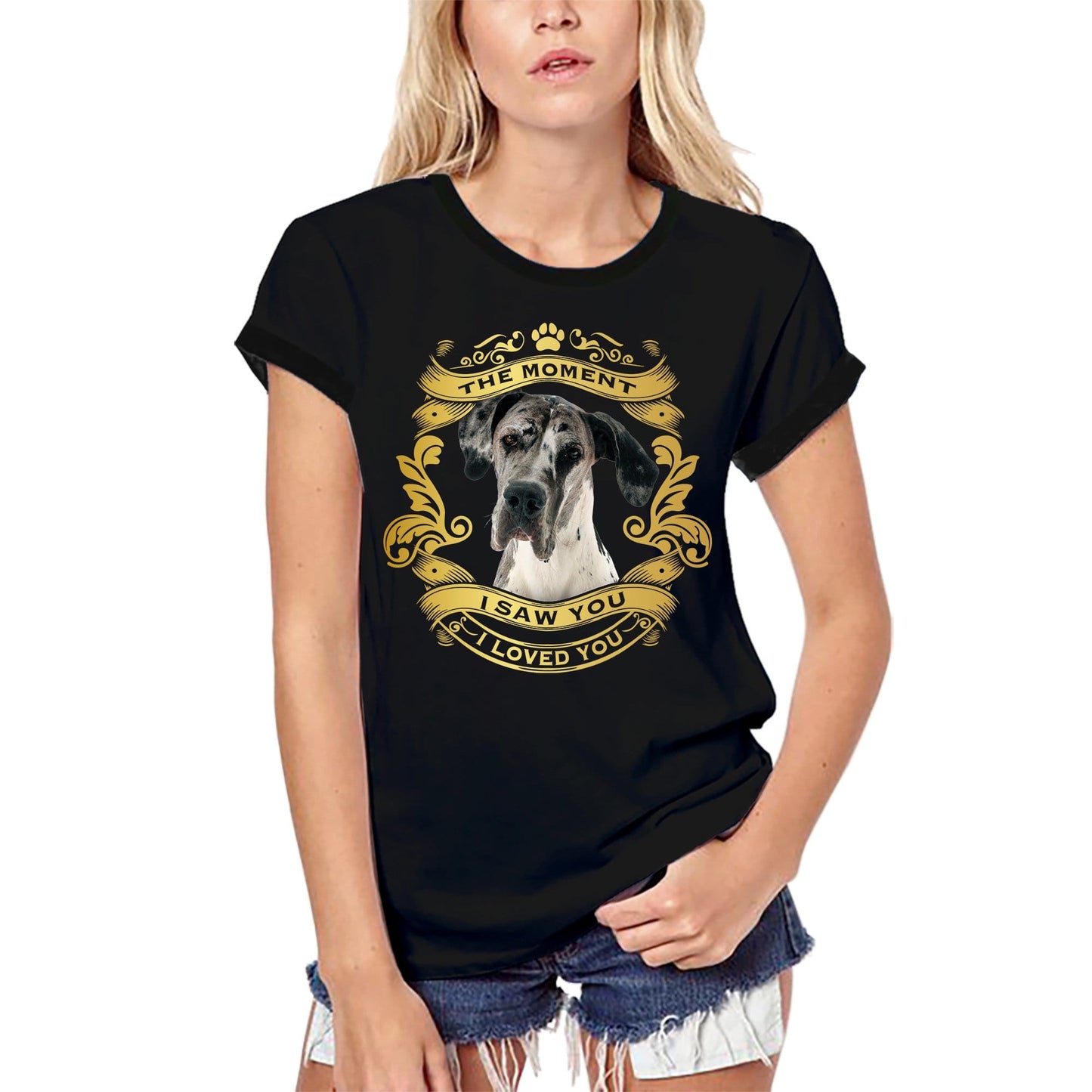 ULTRABASIC Damen Bio-T-Shirt Deutsche Dogge Hund – Moment I Saw You I Loved You Welpen-T-Shirt für Damen