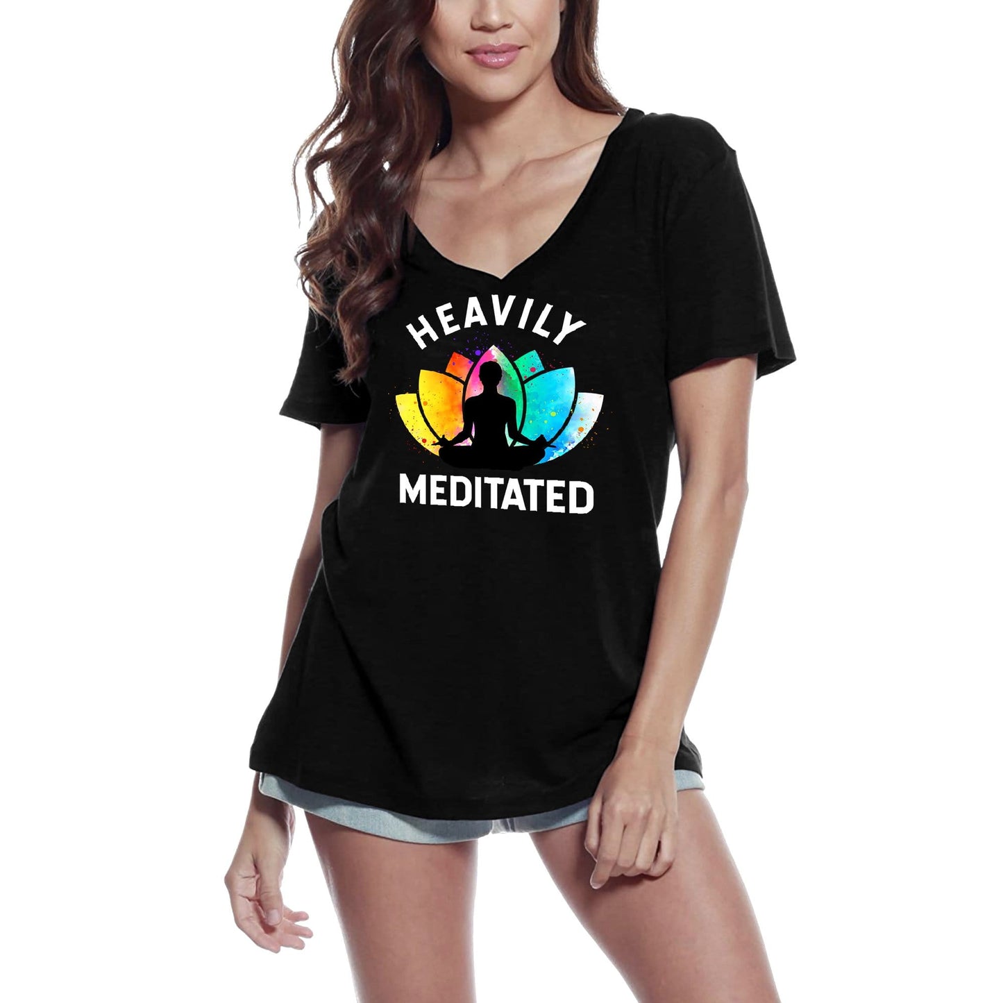 ULTRABASIC Women's V-Neck T-Shirt Heavily Meditated - Spiritual Yoga Gift Tee Shirt