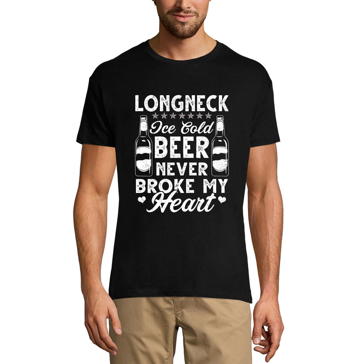 ULTRABASIC Herren T-Shirt Longneck Ice Cold Beer Never Broke My Heart – Bierliebhaber T-Shirt