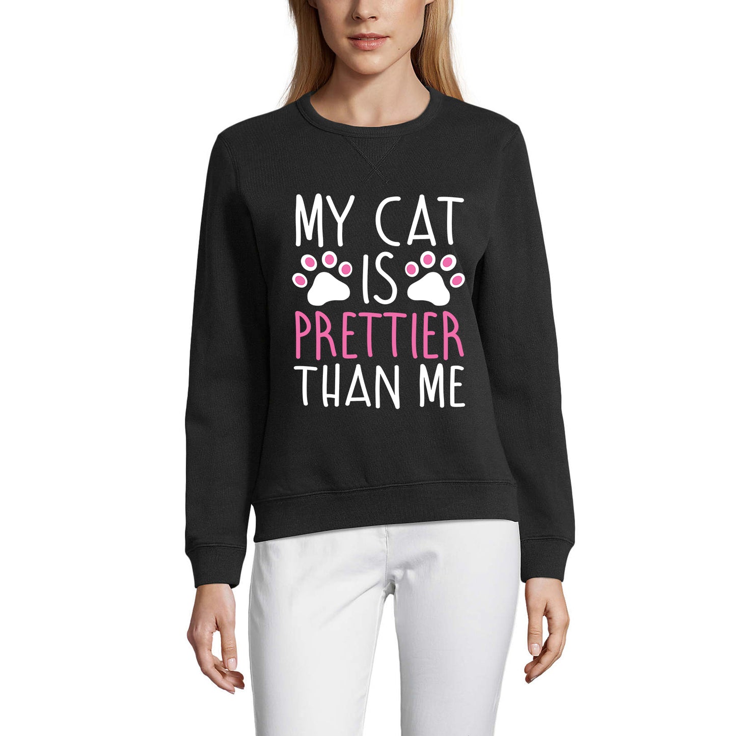 ULTRABASIC Damen-Sweatshirt „My Cat Is Prettier Than Me – Love Cat Paws“.