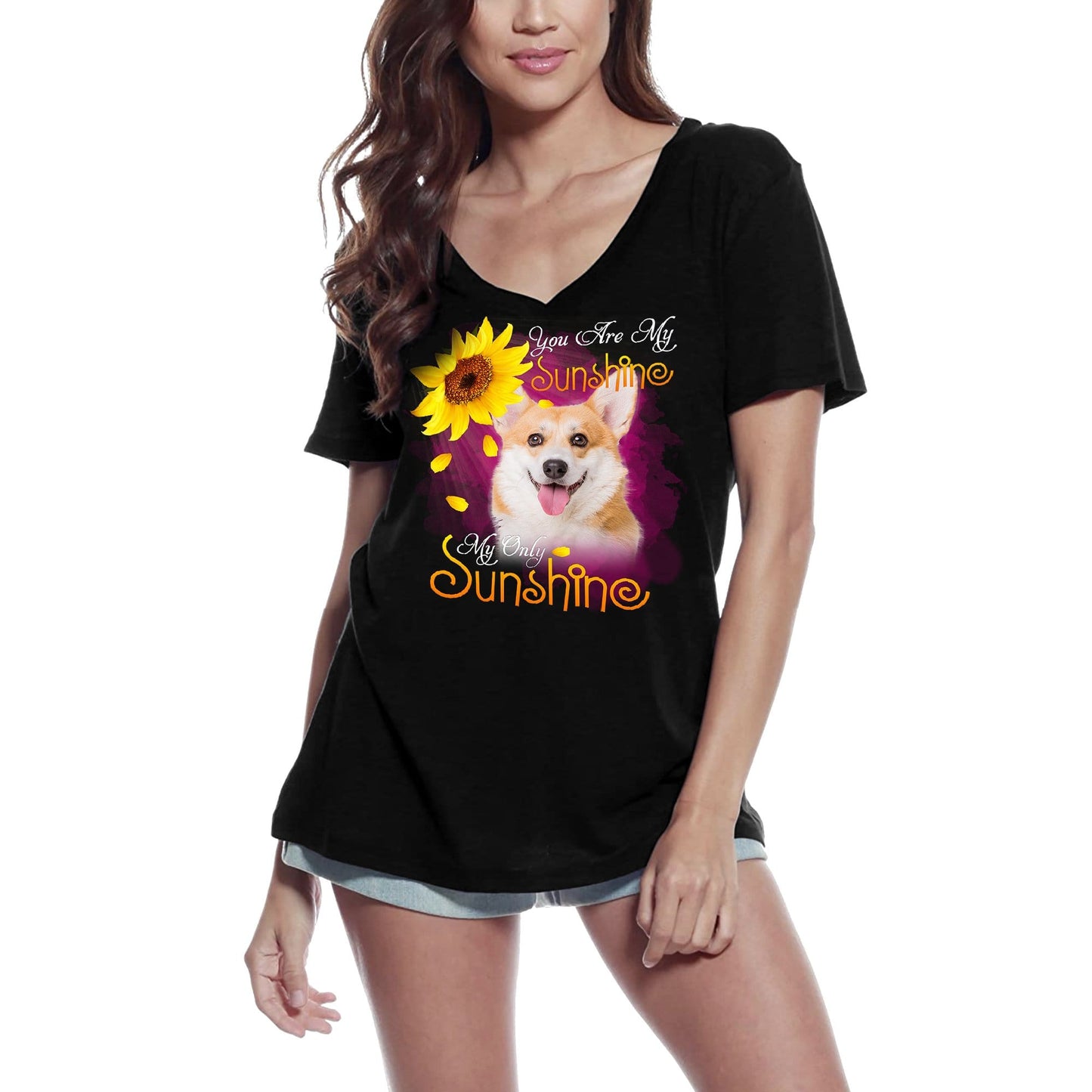 ULTRABASIC Damen-T-Shirt mit V-Ausschnitt My Only Sunshine – Pembroke Welsh Corgi