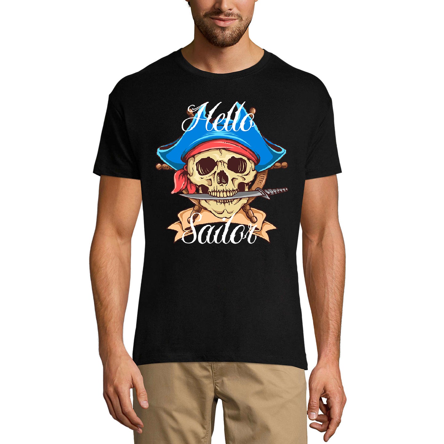 ULTRABASIC Men's Vintage T-Shirt Hello Sailor - Skull Sailor - Sea Life