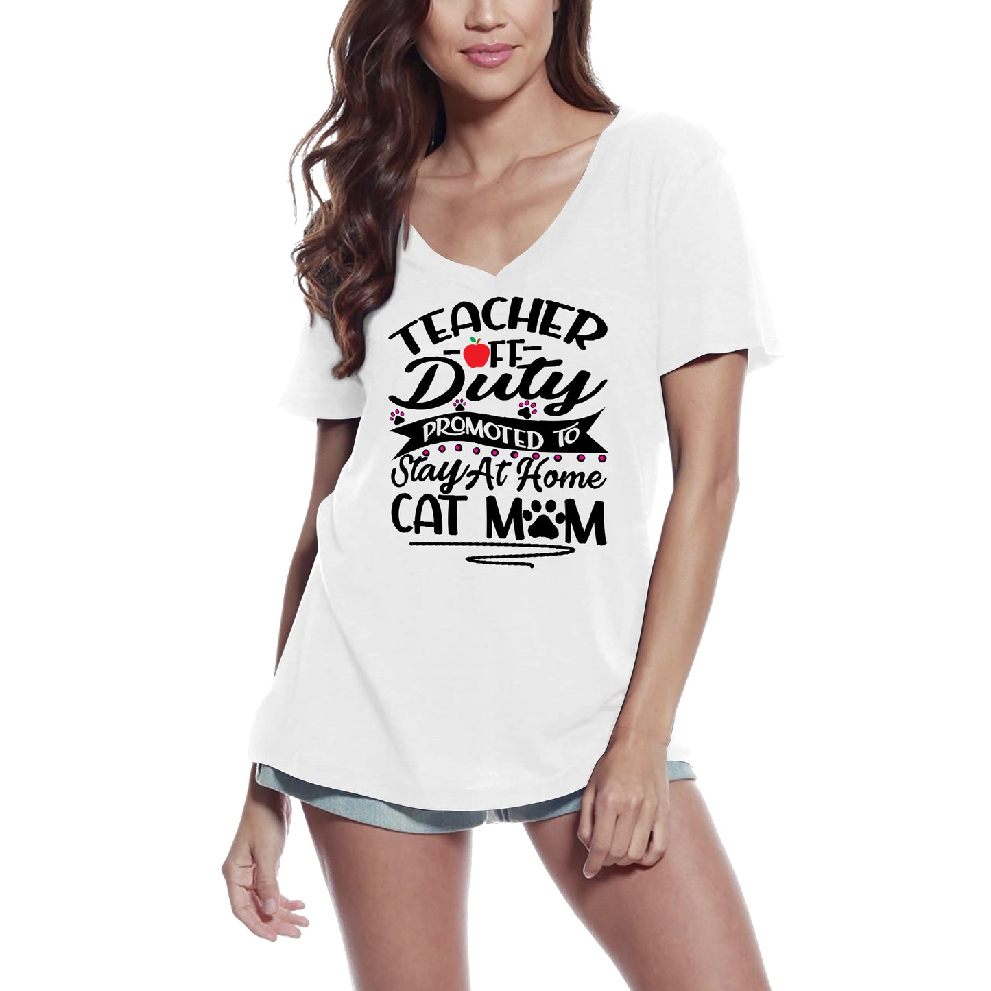 ULTRABASIC Damen-T-Shirt „Cat Mom“ – Lehrerin, die nicht im Dienst ist und zu Hause bleiben soll – lustiges Kätzchen-Shirt für Katzenliebhaber